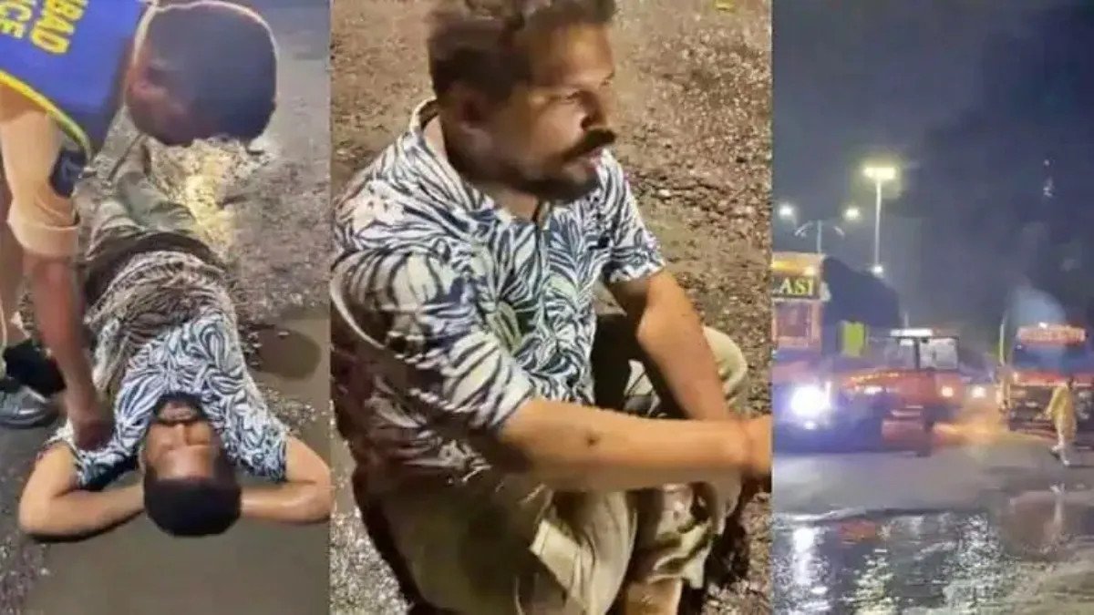 రోడ్లపై గుంతలను పూడ్చాలంటూ.. హైదరాబాద్ లో ఓ వ్యక్తి వినూత్న నిరసన.. వైరల్ వీడియో