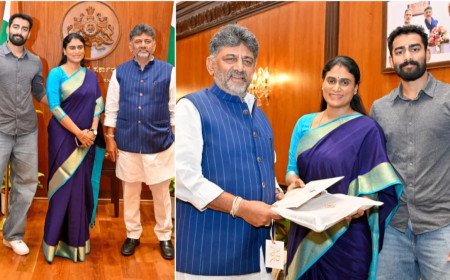 బెంగళూరు విధానసౌధలో షర్మిల: కుమారుడితో కలిసి సీఎం డీకే శివకుమార్ తో